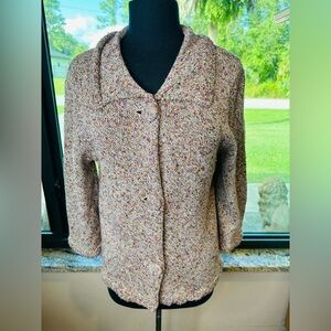 Coldwater Creek Rainbow Confetti Chunky Cardigan Sweater Beige Size Large